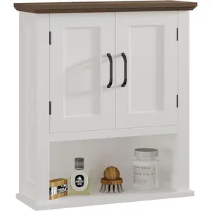 ChooChoo Farmhouse Wall Cabinet with Doors, Medicine Cabinet with Adjustable Shelves Over The Toilet, Rustic Cabinet Wall Mounted for Bathroom, Kitchen, Living Room,