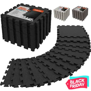 18 Tiles Gym Floor Mat, EVA Foam Puzzle Gym Mat, High-Density Interlocking Foam Floor Tiles for Home Gym, Play Workout Garage Kitchen Flooring SpringStatements
