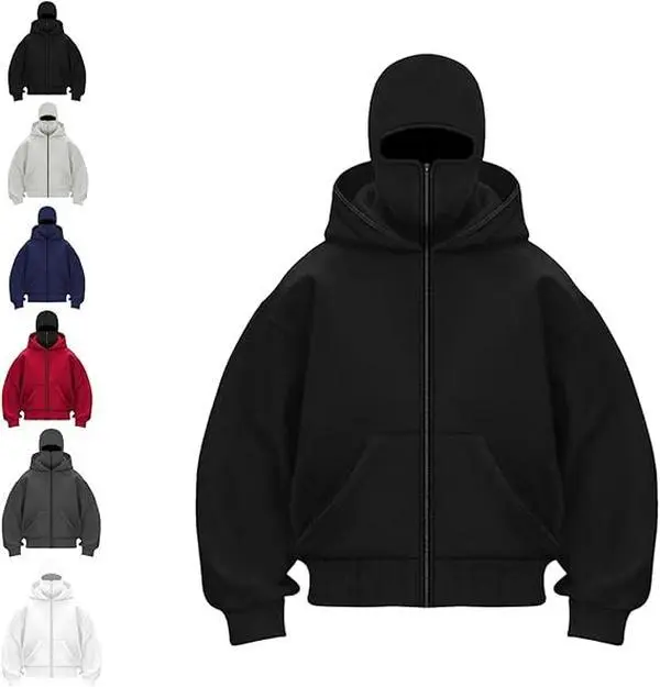 Balaclava Jacket Zip Up Fashion Double Layer Hoodie Hip Hop Outerwear for Men Women Long Sleeve Pullover Tops with Hidden Mask Sweatshirts Menswear hoodies