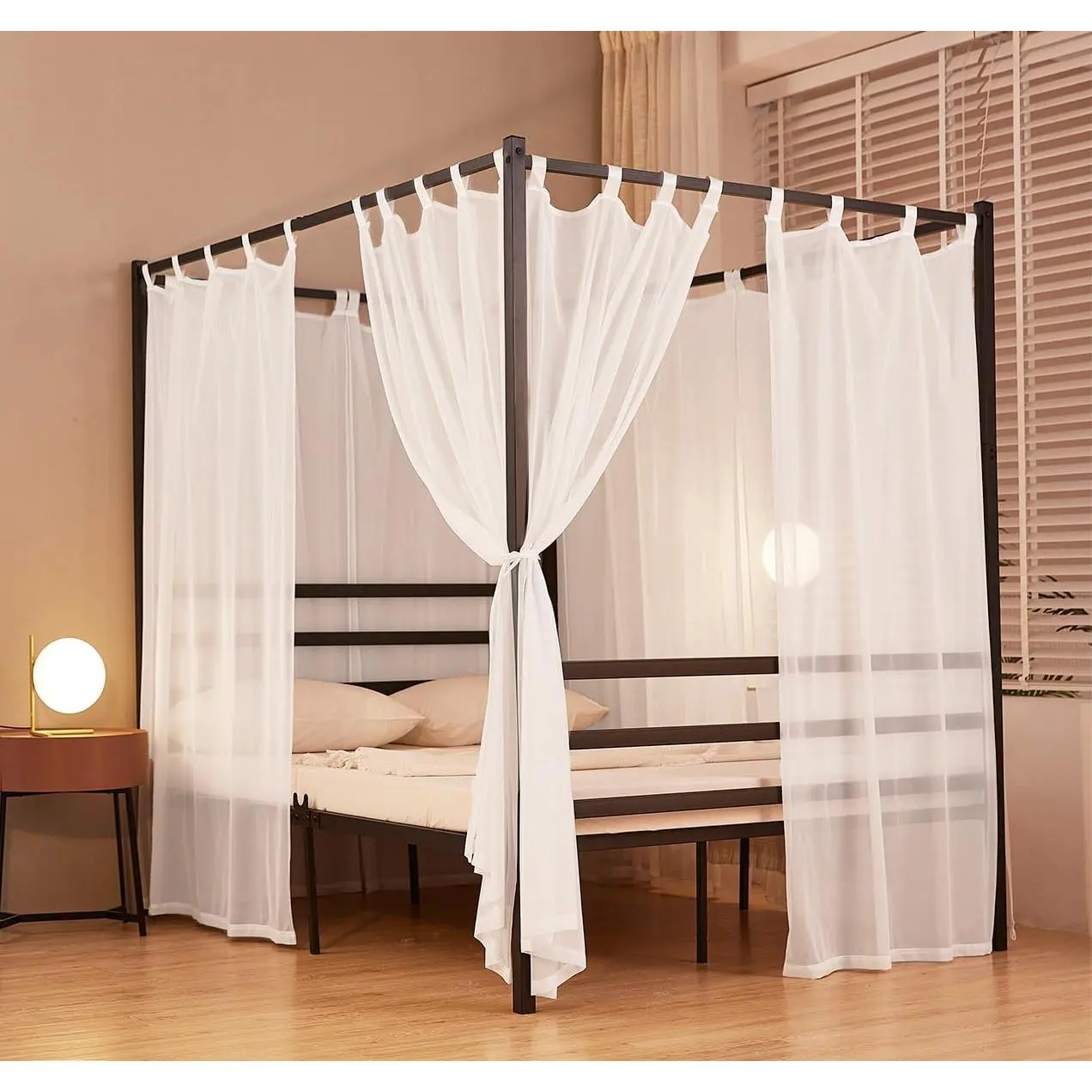 Akiky White Bed Curtains 4 Corner Bed Canopies Voile Sheer Curtains Panel 8 Drapery Panel for All Bed Sizes