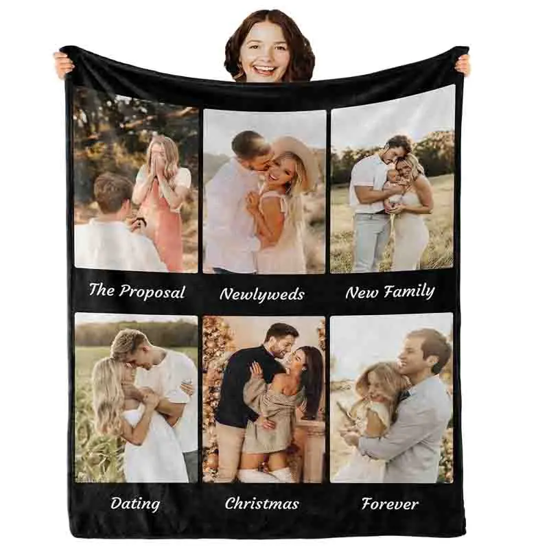 Custom Photo Print Throw Blanket - 40"x50" Commemorative Memory Gift, 6-Photo & Text Customizable, for Nap/Travel Use, Memory Gifts