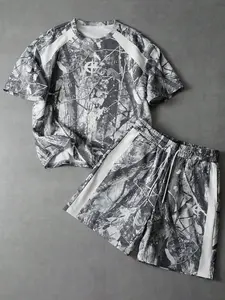 Men's 2-Piece Set Tree Print T-Shirt and Shorts, Casual Slim-Fit, Comfortable Daily Wear, Trendy Fashion for All Seasons, Outfit