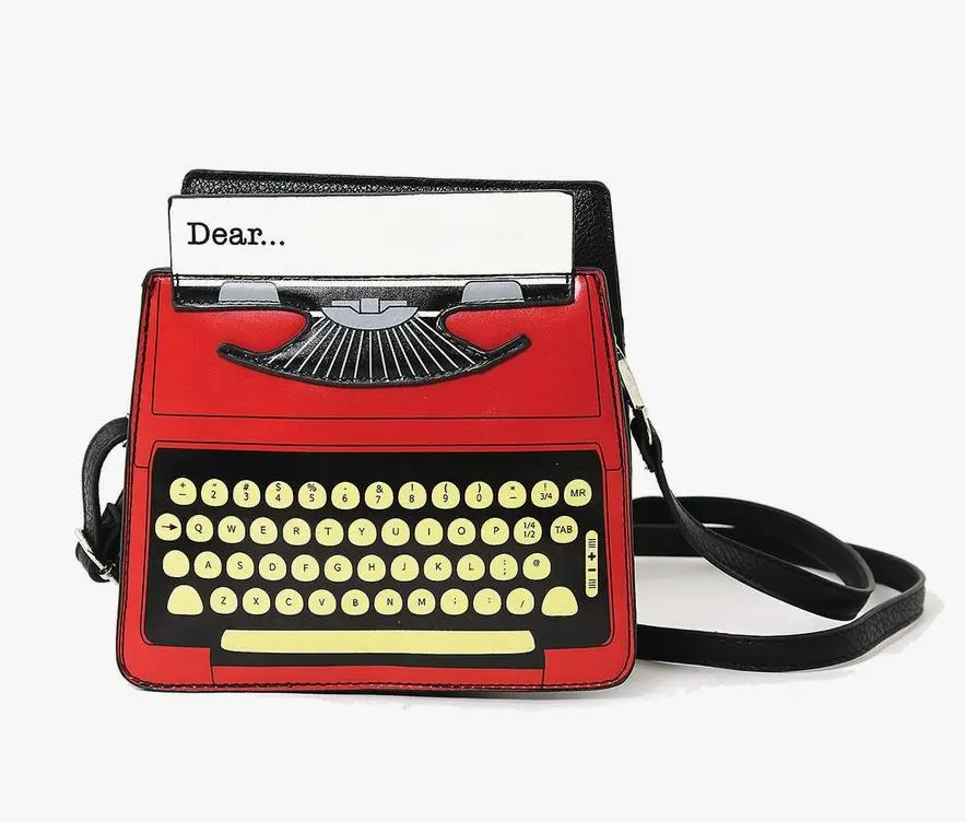 Vintage Red Type Writer Crossbody Bag with Typewriter Design and Black Strap