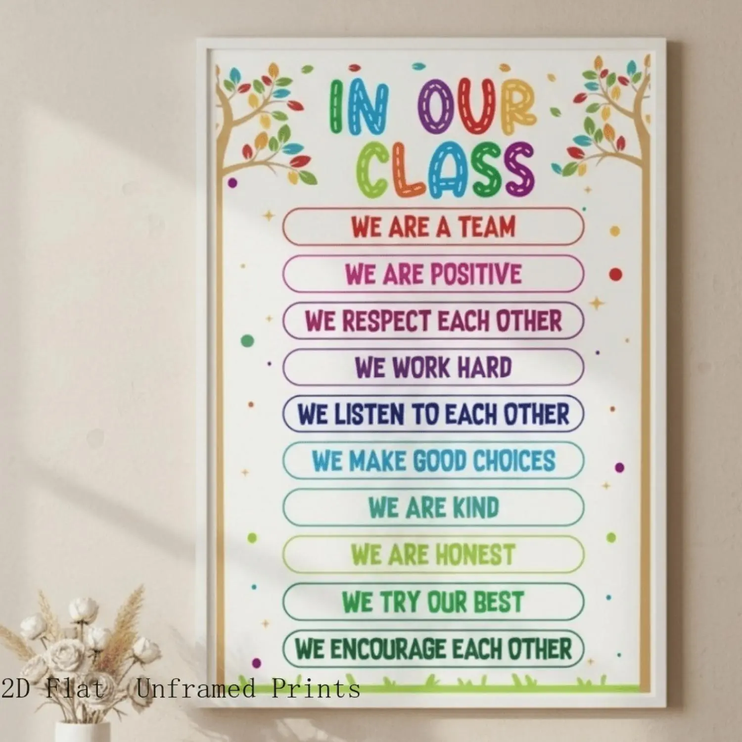 2D Flat Frameless "Our Class" Classroom Rules Poster - Back to School Encouragement & Positive Themes Decor, Multicolor Fade-Resistant Waterproof Home Decor for Students, Bedroom, Office, Kid Room