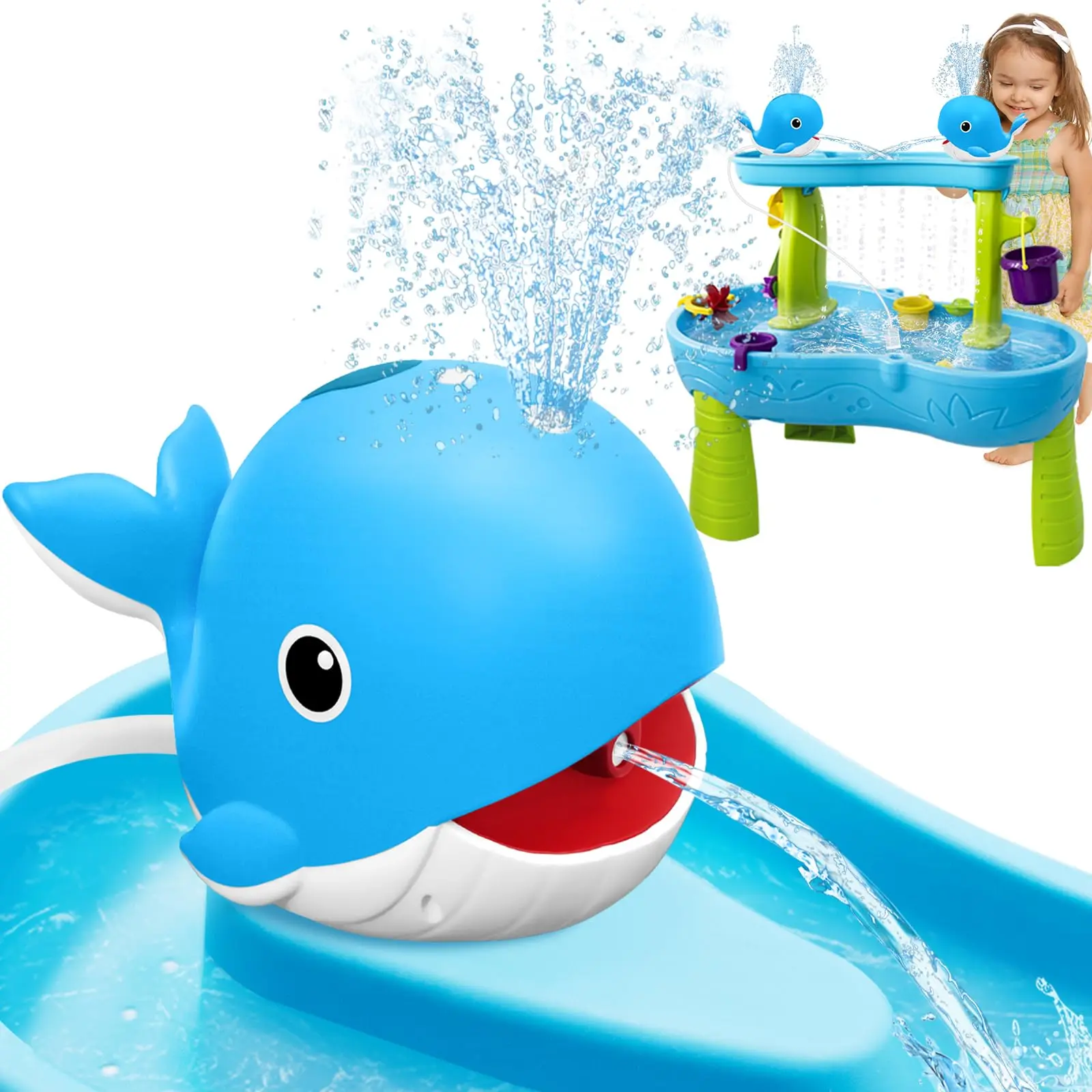 (Only pump) Water Table Pump, WhaleRechargeableWater Pump for Water Table withSprinkler, 3.5 Hours Non-Stop Fun SummerOutdoor Water Toys Outside Water PlayTableAccessories for Kids Toddlers (Blue purplewithoutwater table)
