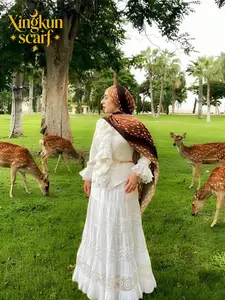 Women's Bohemian Watercolor Deer Print Headscarf, Casual Street Hijab Model, Perfect for Daily Wear, Fashion Accessory, Boho