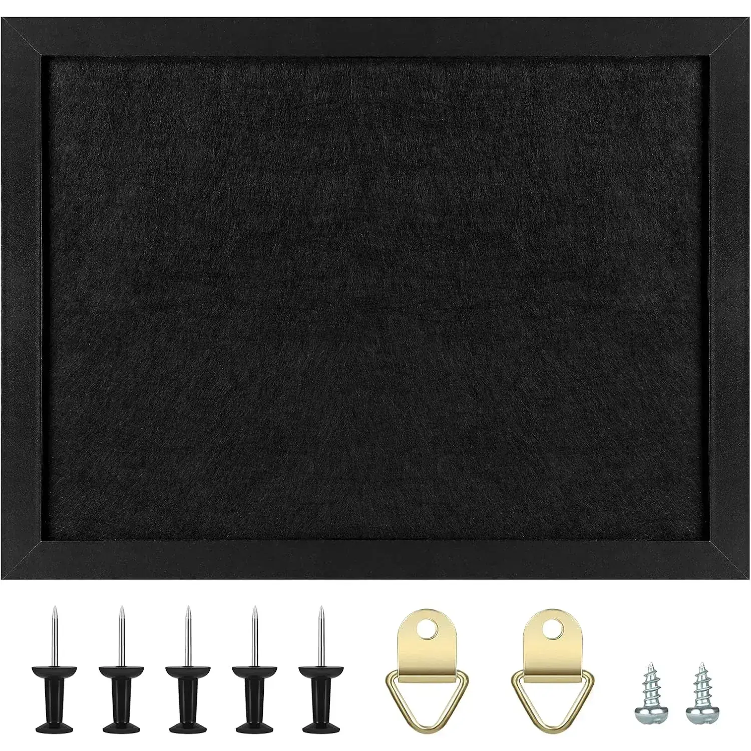 Cork Board Bulletin Board with Felt,Wood Framed Display Bulletin Board for Walls with Pins, Eye Bolts, gaskets, Screws, Pin Board for Office, School and Home(Black,1pc)