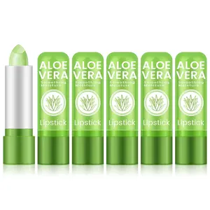 5 Pcs Aloe Vera Lip Balm, PH Color Changing Lipstick, Change from Green to Natural Pink, Deep Hydrating Tinted Lip Balm, Daily Lip Moisturizer for Dry Cracked Lips, with Real Aloe Vera