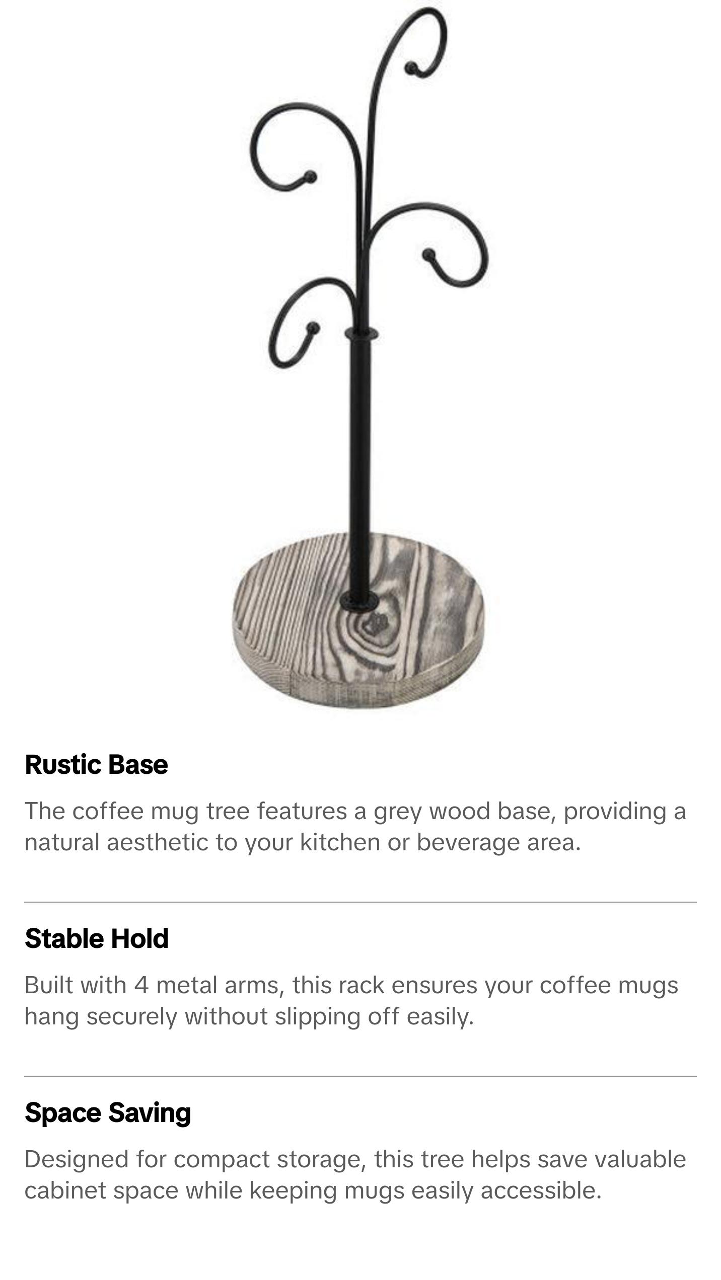 Curved Metal & Wood Coffee Mug Tree Curved Metal & Wood Coffee Mug Tree