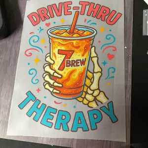 DTF Transfer Drive Thru 7 Brew Therapy with Ghost Design Orange Cap and Bat Halloween Decor Special Offer Order 7 Get 1 Free