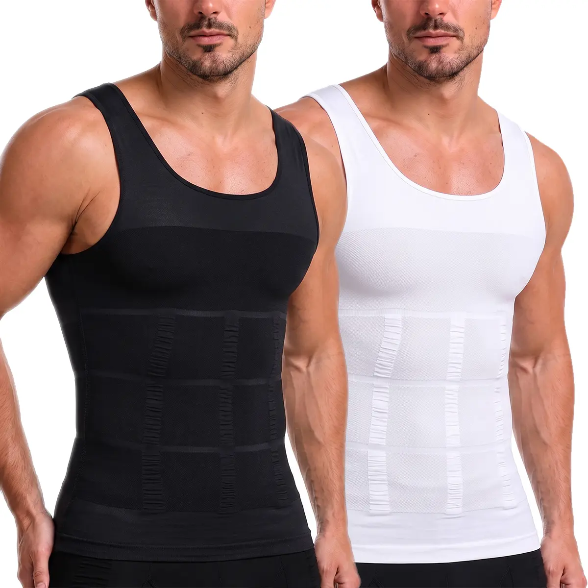 Mens Body Shaper Tank Top Slim Fit Compression Tank Top for Men U Neck Back Posture Lift Seamless Shapewear Vest Stretch Slimming Undershirt for Daily & Office Wear
