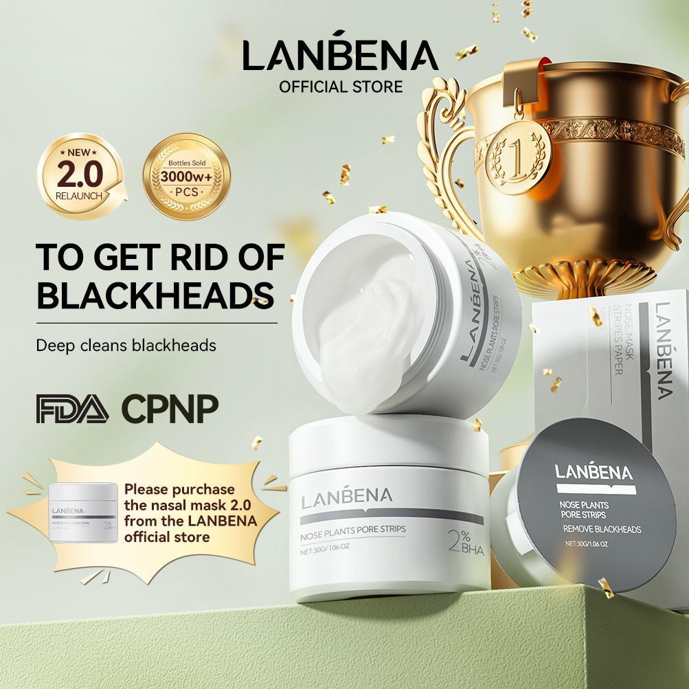 LANBENA 2% BHA Nose Plants Pore Strips Blackhead Mask Deep Cleansing with Amazonian White Clay & Aloe Vera 30g 60PCS Pap