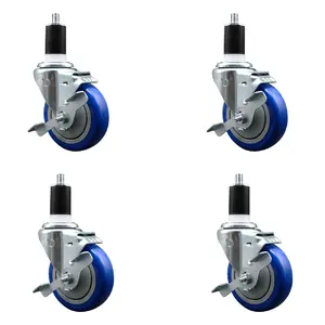 Service Caster SCC-EX20S414-PPUB-BLUE-TLB-112-4 Polyurethane Swivel Expanding Stem Caster with 4 in. Blue Wheels & 1.5 in. Stems - Set of 4