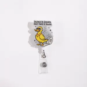 Funny Duck Badge Reel, Duck Wearing Sunglasses & Scarf, Duct Tape Roll Included, Humorous Quote 'silence Is Golden', Accessories, Retractable Badge Reel