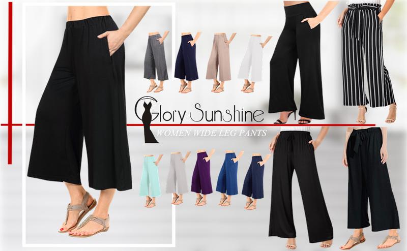 GARVEE Women's Elastic Waist Solid Palazzo Casual Wide Leg Pants with Pockets (XXL, Black)