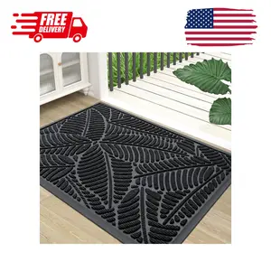 Waterproof Doormat, Sturdy Natural Rubber Front Indoor Mat 29.5x17, Black