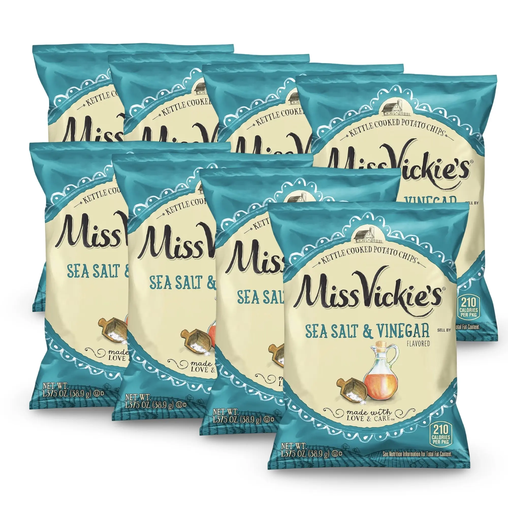 Miss Vickie's Kettle Cooked Potato Chips Sea Salt & Vinegar, 8 Single Serve Bags