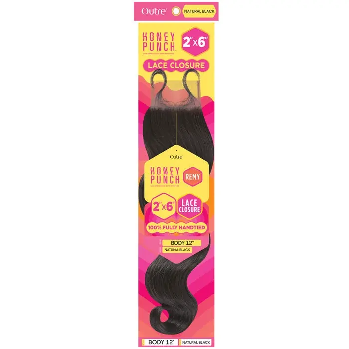 Outre Honey Punch 100% Unprocessed Remy Human Hair 2x6" Lace Closure - BODY 12/16"