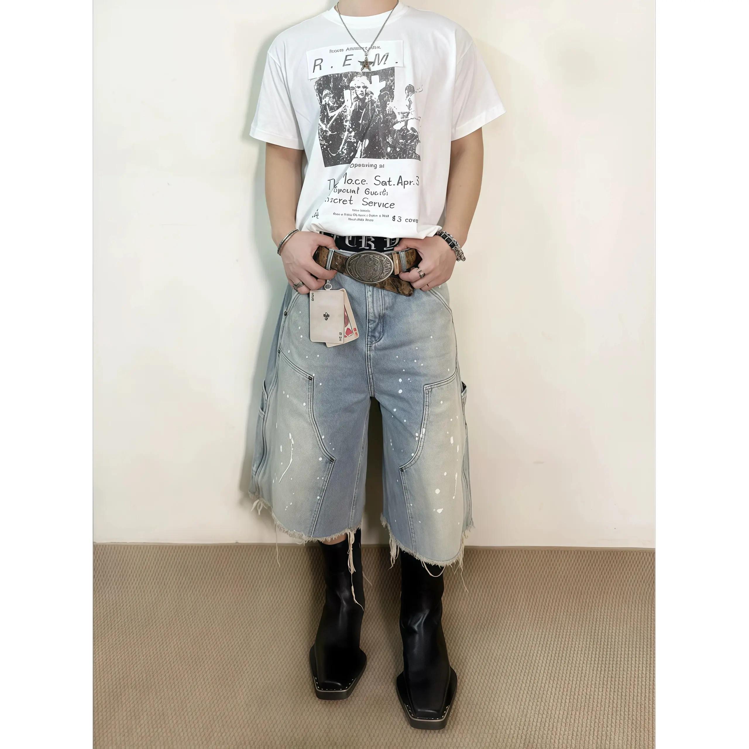 Y2K Baggy Denim Shorts for Men, Vintage Distressed Ripped Wide Leg Skater Jorts, Casual Streetwear Loose Fit Knee-Length Jean Shorts, Comfortable Cotton Denim for Summer