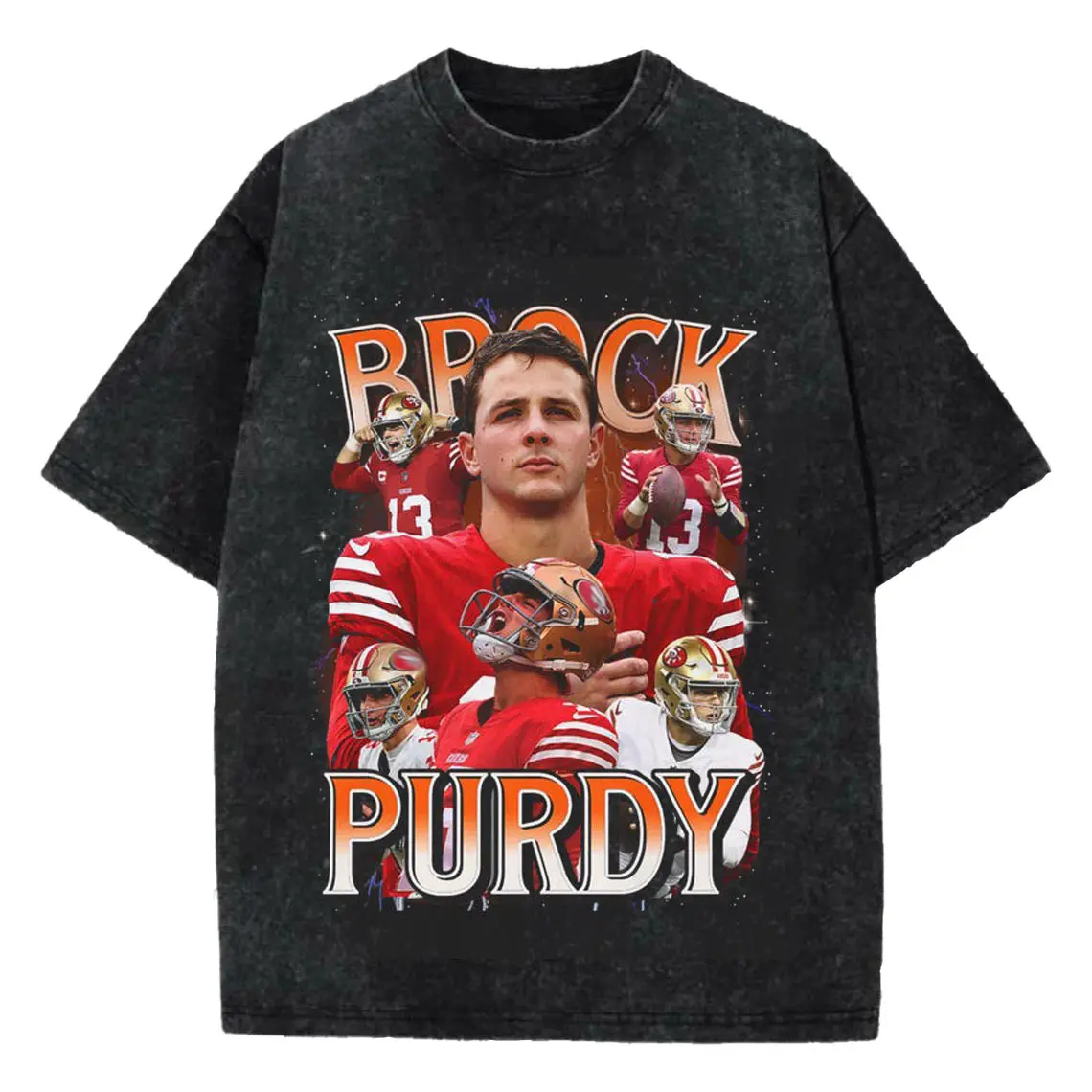 Gildan Brock Purdy Bootleg Shirt San Francisco Retro Graphic 90s Tee Vintage Wash T-shirt Casual 100% Cotton for Fan Football Gift for Him