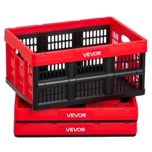 VEVOR Plastic Collapsible Storage Bins, 32L 3 Packs, Stackable Folding Storage Crates with Handles, Holds 26 lbs Per Bin, Foldable Heavy Duty Containers, Space-Saving Baskets, for Home Organizing