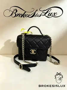 Pre-owned CHANEL Black Caviar Mini Flap | Gold CC Lock & Thick Chunky Chain, Top Handle Crossbody Purse