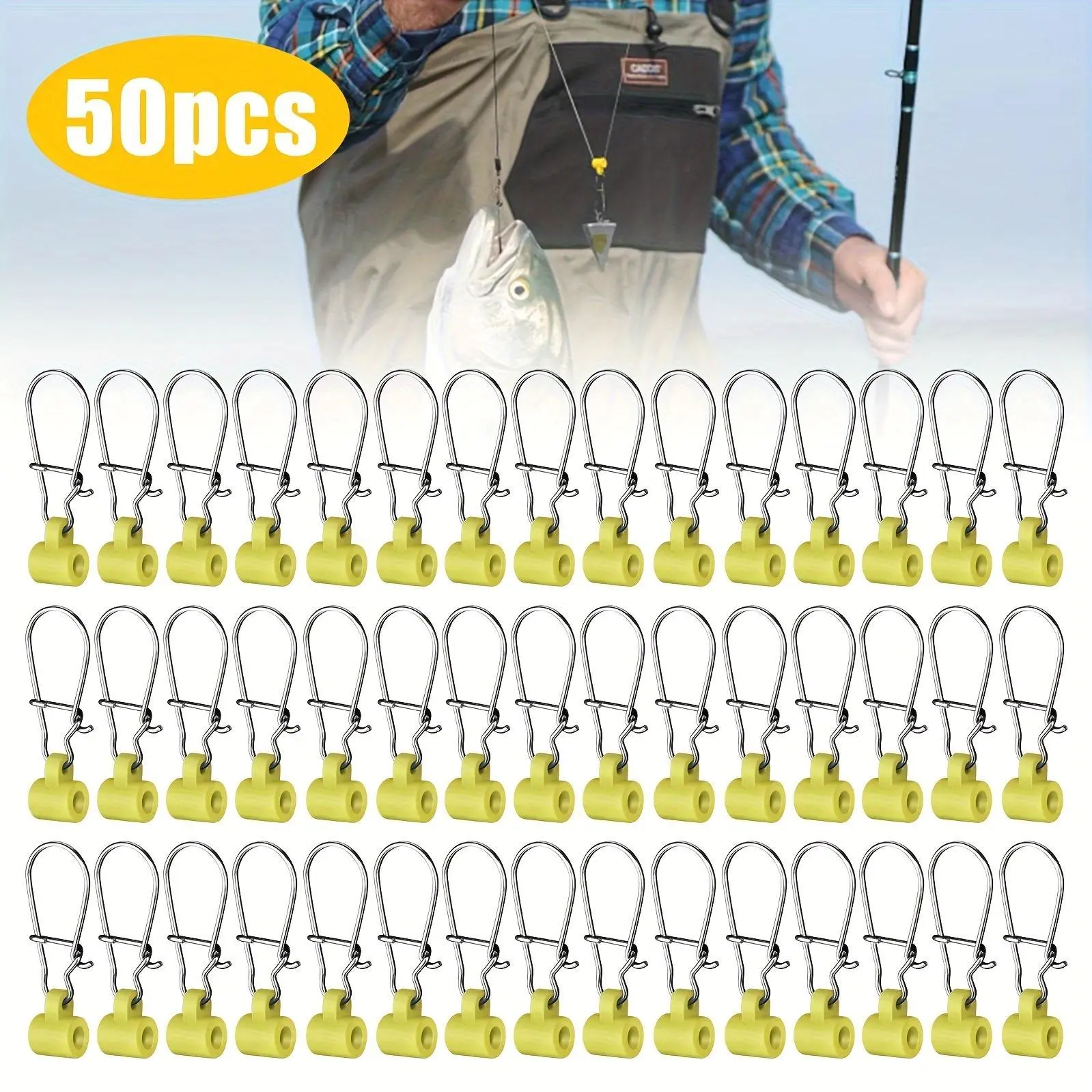 50pcs Heavy Duty Fishing Sinker Slides, Stainless Steel Fish Line Finder Slider with Duo Lock Snaps, Fishing Accessories