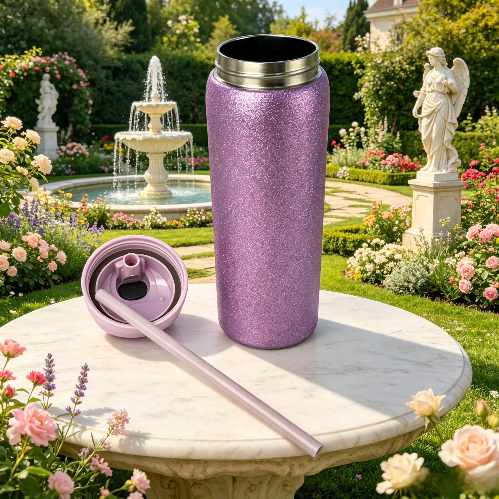 Diamond Purple Water bottle 32oz, 945ML, freesip,with straw,heat preservation time more than 24 hours, cold and hot water can be insulated, can make coffee, frozen drinks, water bottle , indoor and Outdoor use. Stainless Steel Thermal Drinkware Bottled