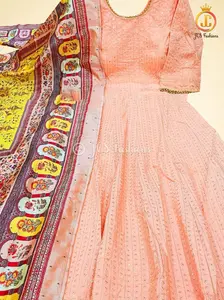 Anarkali Gown With Banarasi Silk Dupatta, Heavy Sequins Work