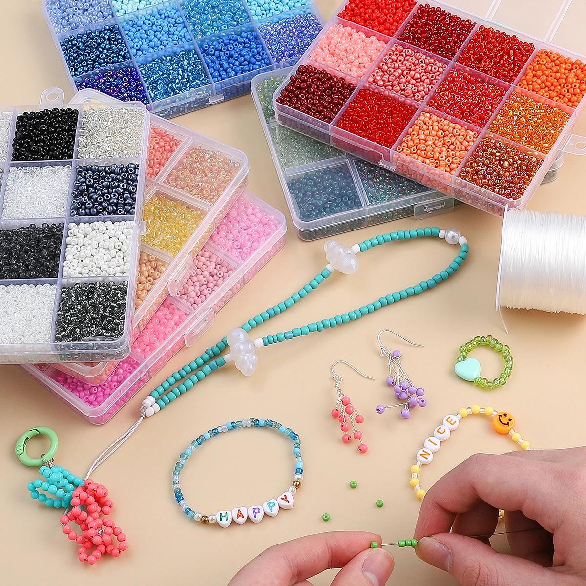 3mm Multicolor Glass Seed Beads Kit 12 Grid Organizer Box ≈6000pcs for DIY Bracelet Necklace Jewelry Making