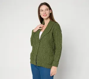 Aran Crafts Merino Wool One-Button Sweater Cardigan