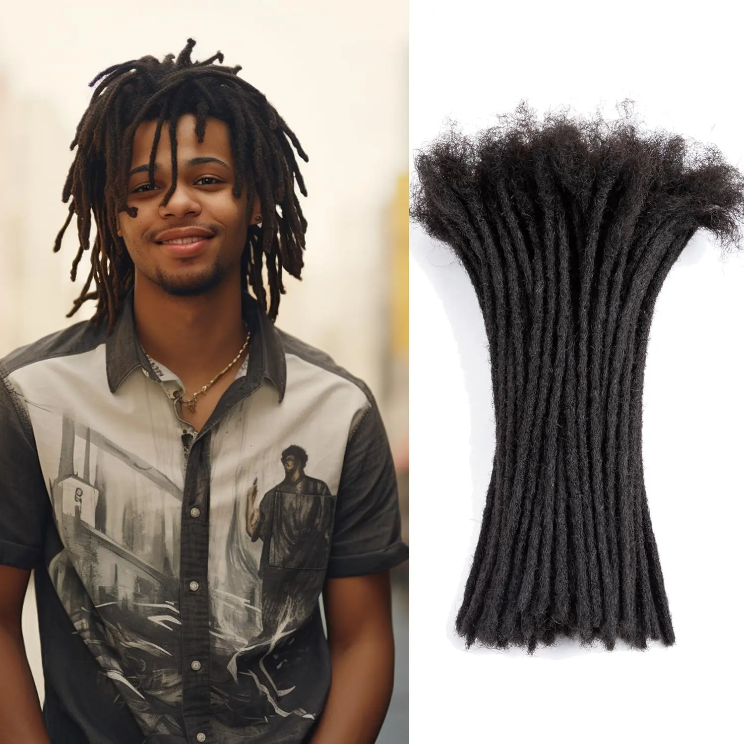 JIAJIA 0.2cm Width Loc Extension Human Hair Natural Black Full Hand-made Permanent Locs Extensions for Men/Women Real Dreadlock Extensions Human Hair