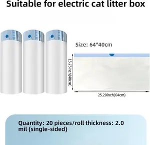 60 Count Cat Litter Bags & Litter Box Liners, 27.17" x 15.75" 40um Heavy Duty Drawstring Waste Bags for Automatic Litter Boxes, Leak-Resistant, 1 Rolls