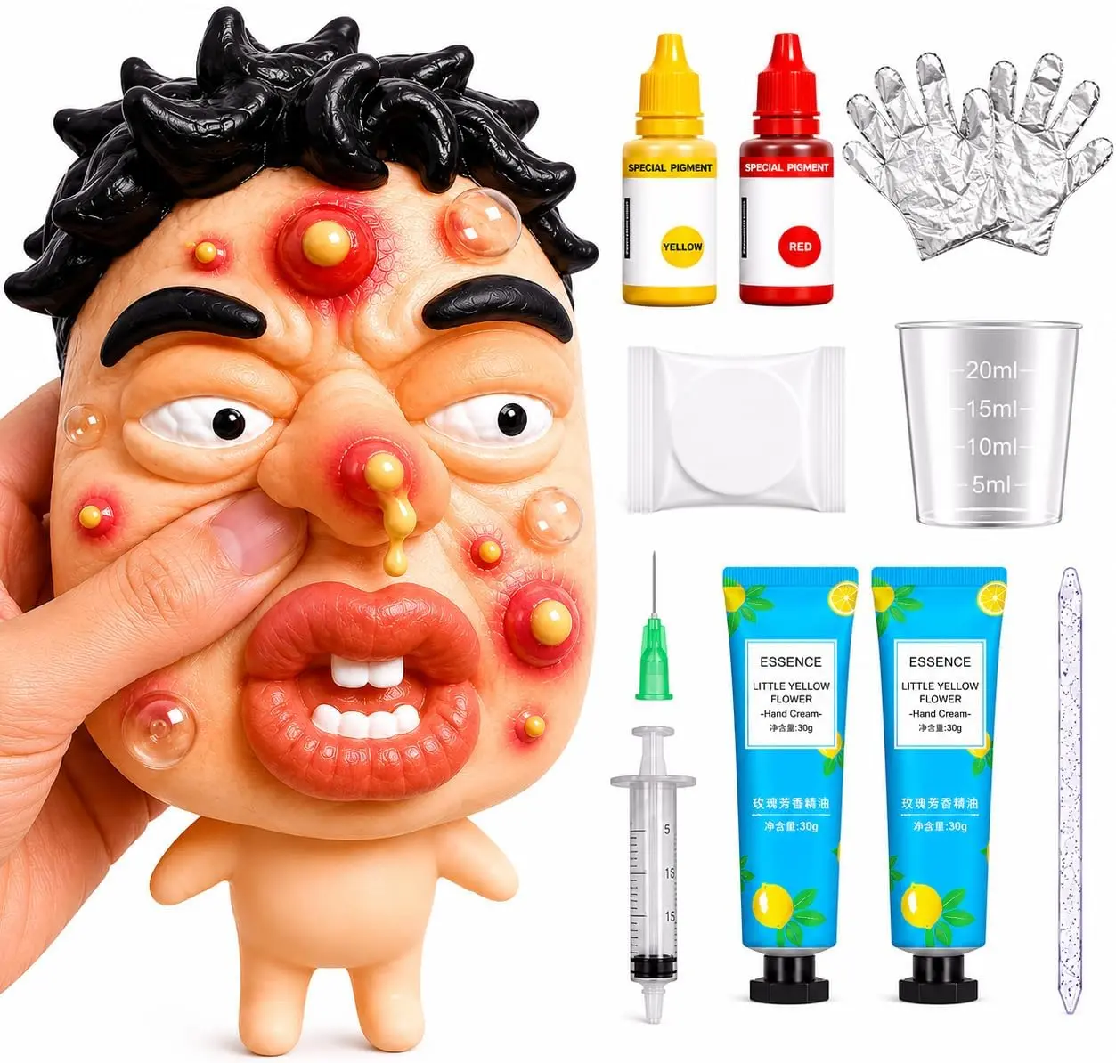 Refillable Pimple Popping Toy Kit for Teens & Adults, Funny ASMR Squishy Fidget Toy with Filling Cream & Refill Tools, Soft Sensory Stress Relief Desk Toy, Reusable Popping Face Toy(Silly Snarl)