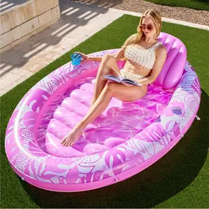Pool Lounger Float, Luxury Fabric Large Pool Floats Inflatable Lake Float Heavy Duty Suntan Tub For Lake, Outdoor, Backyard, Swimming Pool