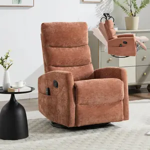 Massage Recliner Chair with Heat - 360 Swivel Rocker Recliner, 8-Point Vibration & Lumbar Heat, Manual 155° Recline, Plush Chenille Fabric, Medium-Firm Seat, for Living Room (Orange)