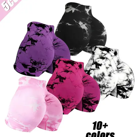 Women's High Waist Seamless Tie Dye, Wide Elastic Band Gym & Cycling Workout Pants, Stretchy Soft Athletic Activewear Shorts for Women Workout Clothes Women