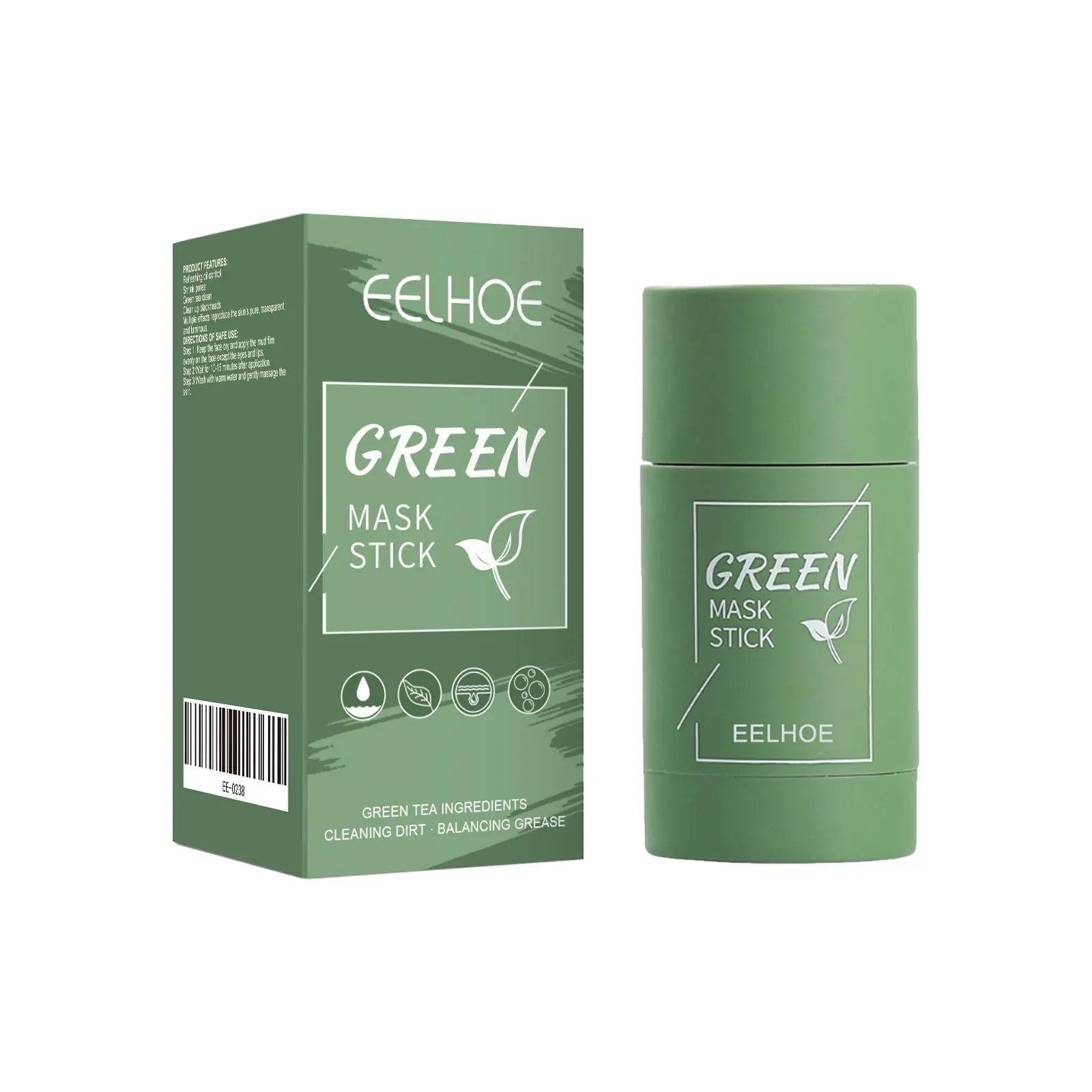 EELHOE Green Tea Solid Mask Deep Cleansing and Hydrating Mask Stick Pore Tightening Smear-On Mud Mask Stick