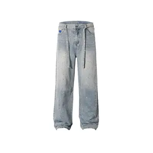 Aelfric Eden Rhinestone Jeans Y2K Wide Leg Pants Unisex Loose Oversized Trousers Casual Baggy Streetwear Denim Pants Pocket Clothes