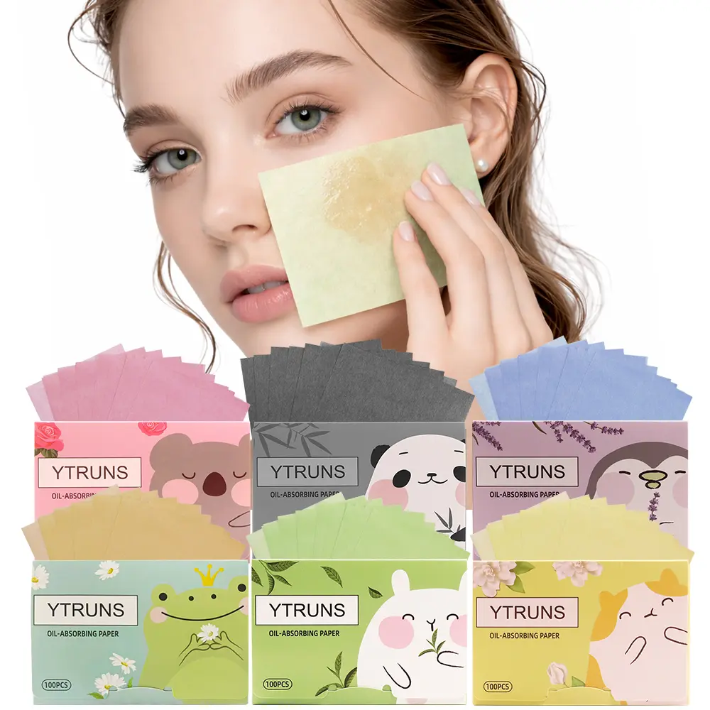 YTRUNS Cosmetic Oil Blotting Paper Sheets, 300/500pcs Compact Face Oil Absorbing Sheets for Oily Skin, Portable Daily Makeup Shine Control Tools, Bamboo Charcoal, Oil Control