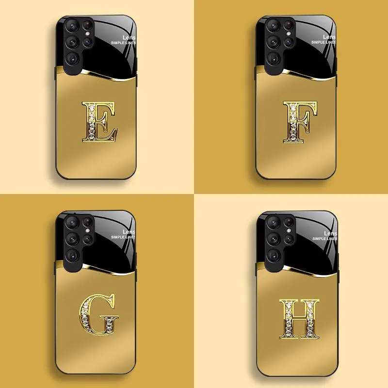 Suitable for [Galaxy S24 Ultra] New high-end gold letter glass mobile phone case New business simple metal paint electroplated glass mobile phone case Affordable anti-fall and anti-fingerprint 995