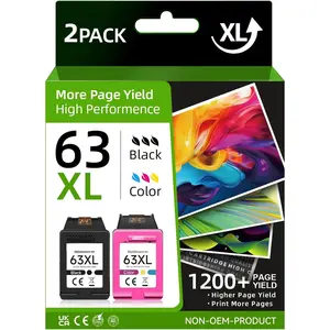 Printer Ink 63 63XL Compatible for  Ink 63 Compatible for  63 Ink  Combo Pack fit for Envy 4520 4512 4510 OfficeJet 3830 4650 5255 5258 5200 4655 DeskJet 1112 2130 3630 Printer 2 Pack