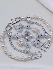 Set of 16 Cute Shoe Charms, Bear Diamond Flower Pearl Design, Elegant Summer Sandals Accessories with Rhinestone Decorations