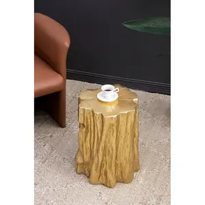 [SOIYELIFE] 13.5x13x20" Unique Golden Tree Trunk Stool, Antique Gold Distressed Accent Side Table