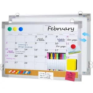Double-Sided Dry Erase Cork Board Combo for Wall - 17''x13''  Monthly Calendar Whiteboard & Bulletin Board, Portable Planning Board for Office, School, , Kitchen