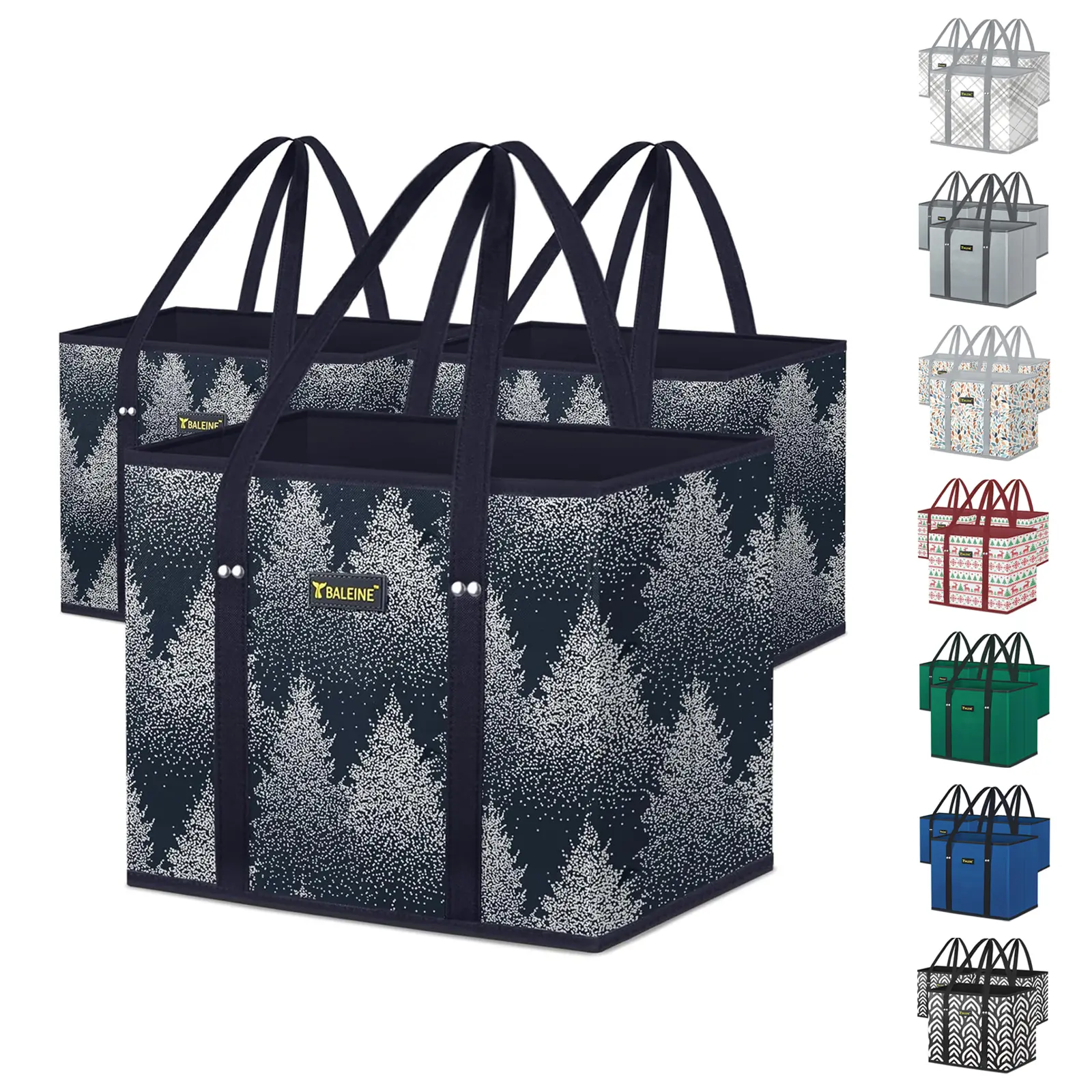 Dealsforyou 3-Pk Durable Fabric Reusable Grocery Bags - Heavy Duty, Foldable Shopping Totes with Reinforced Bottom, Reinforced Handles, Multi-Purpose Storage Bags for Home Organization, Durable Fabric Bag
