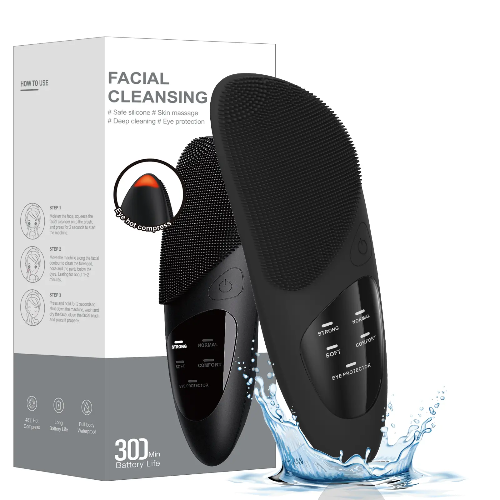 Silicone Facial Cleansing Brush with 4 Cleaning Mode and Eye Protection Function