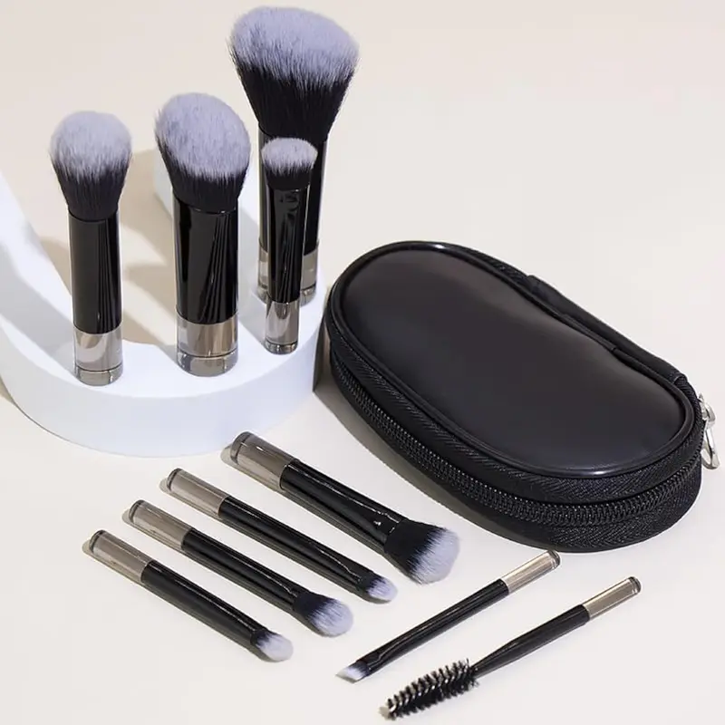 10-Piece Portable Travel Makeup Brush Set with Pouch – Mini Professional Cosmetic Brushes Kit for Eyeshadow, Foundation, and Blush Multicolor