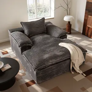 53”W Oversized Chaise Lounge Chair Indoor, Boneless Couch Chair with 2 Pillows, Comfy Reading Chairs with Wide Arms, No Assembly Required Corduroy Couch, Sleeper Sofa for Living Room