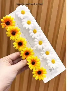 Mountain Letter Daisy Velvet Hair Clip Set, Forest Girl Floral Clips, Daily Versatile Bangs Clips, 12 Piece No Card Paper Sunflower Accessories, Barrettes Hair Clips